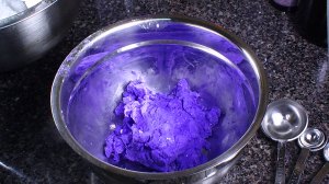 Mixture colored with violet food coloring.